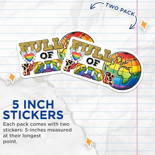 (2 Pack) Full of Pride Stickers - Rainbow Heart - Earth Globe - 5" On Longest Side - Sticks to Smooth Flat Surfaces - Made in USA - BMCS8256