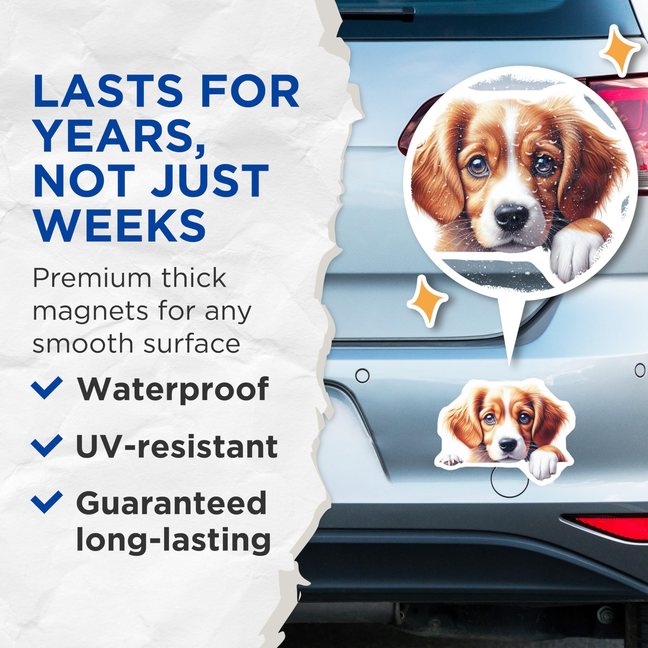 (2 Pack) Cute Puppy Dog Magnets - Adorable Pet Art - Fridge or Locker Decorations - 5" On Longest Side - Premium Magnet - for Cars, Refrigerators, Toolboxes, Lockers - Made in USA - MAG15887