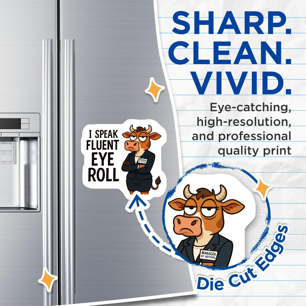 (2 Pack) Cow Eye Roll Magnets - Funny Office Decor - Sarcastic Work Humor - 5 Inches On Longest Side - Thick Durable Magnet - Made in USA - MAG23027
