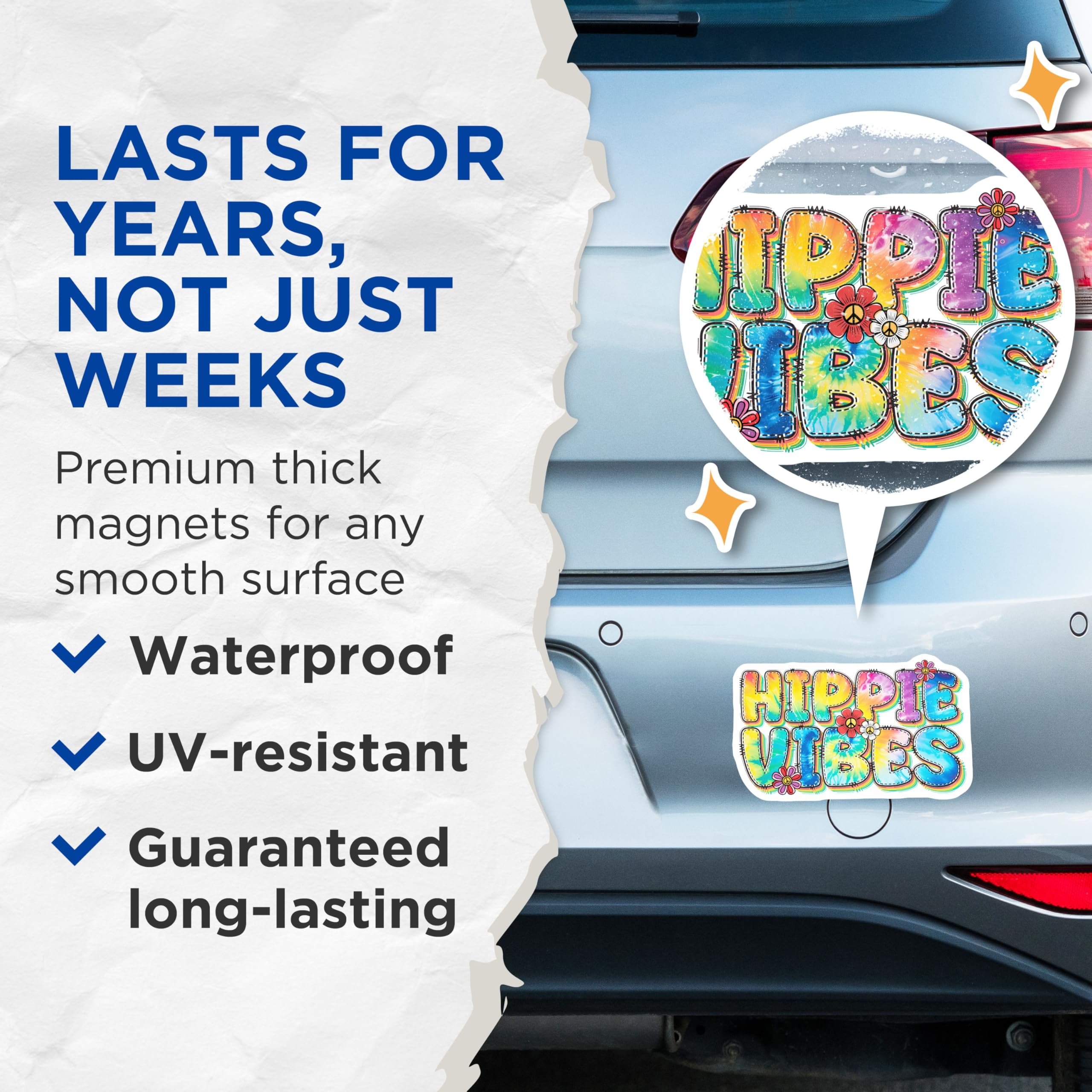 (2 Pack) Hippie Vibes Magnets - Retro Aesthetic - Colorful Flower Power Magnets - 5" On Longest Side - Premium Magnet - for Cars, Refrigerators, Toolboxes, Lockers - Made in USA - MAG15572