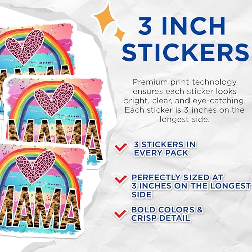 (3 Pack) Mama Rainbow Decals - Leopard Print Heart - Mom Laptop Decal - 3 Inches On Longest Side - Easy Peel & Apply - Made in USA - 3MCS4407