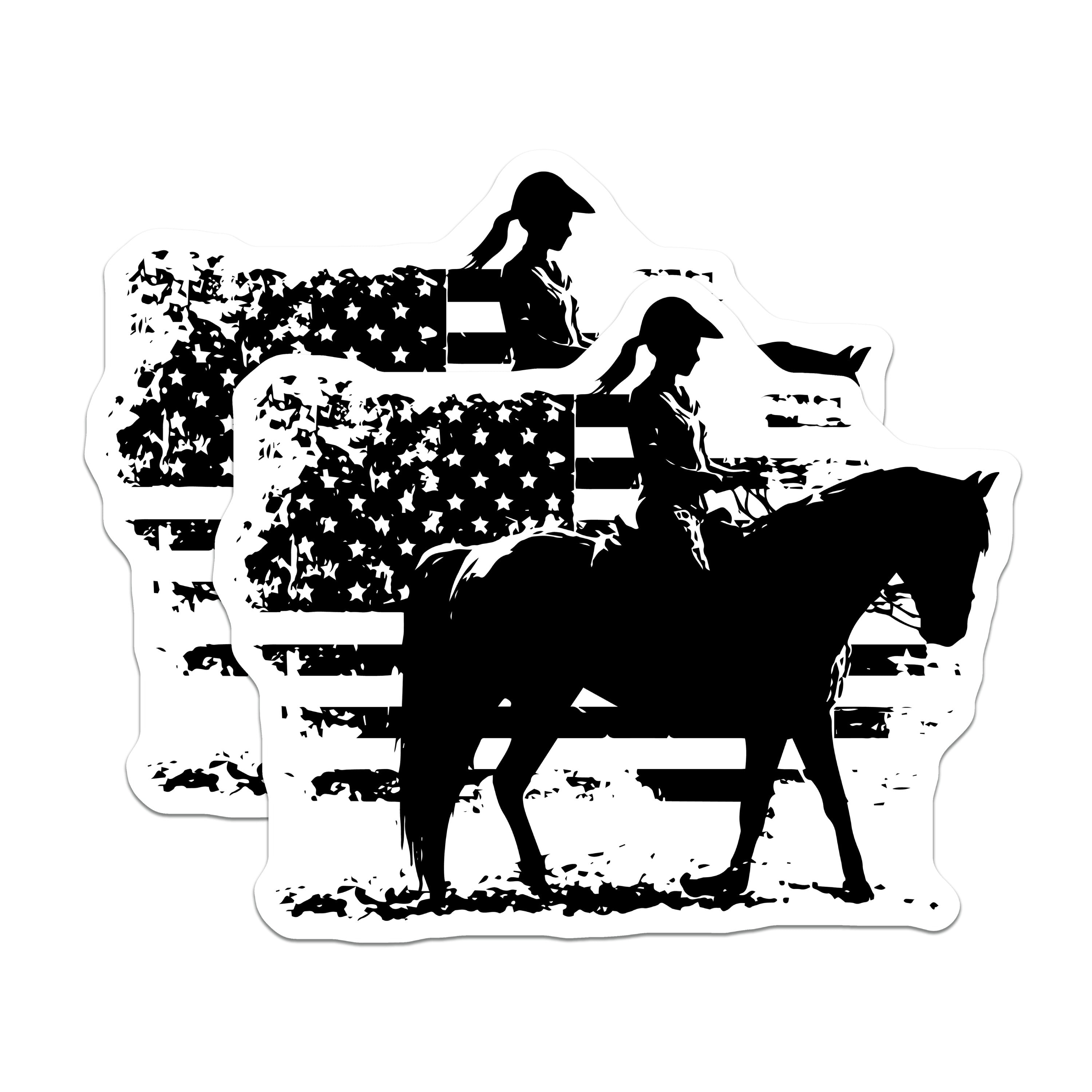 (2 Pack) Horse Rider American Flag Magnets - Patriotic Equestrian Cowgirl Decor - Rodeo Barrel Racing Fridge Magnets - 5 Inches On Longest Side - Thick Durable Magnet - Made in USA - MAG36926