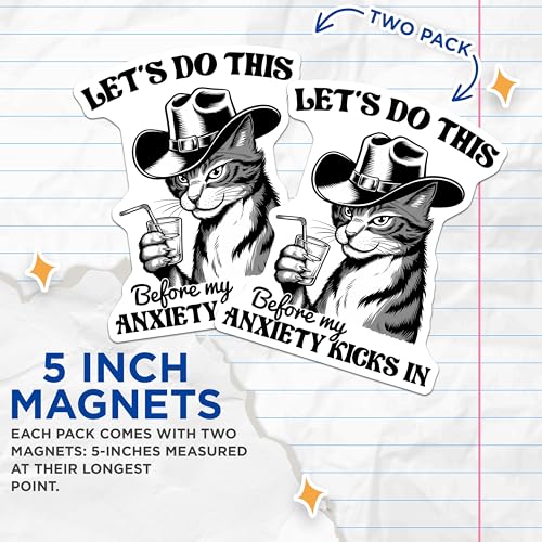 (2 Pack) Cat Cowboy Magnets - Animal Lover Decor - 5" On Longest Side - for Cars, Fridges, Toolboxes - Made in USA - MAG7666