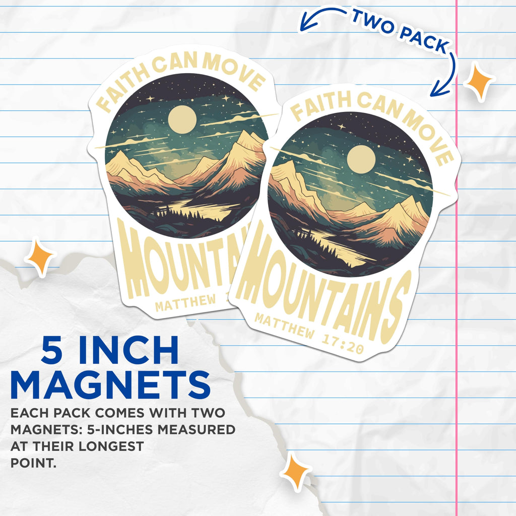 (2 Pack) Christian Faith Mountain Magnets - Inspirational Bible Verse - Religious Nature Decor - 5 Inches On Longest Side - Thick Durable Magnet - Made in USA - MAG27793