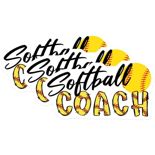 (3 Pack) Softball Coach Decals - Team Sports - Laptop Decals - 3 Inches On Longest Side - Easy Peel & Apply - Made in USA - 3MCS7983