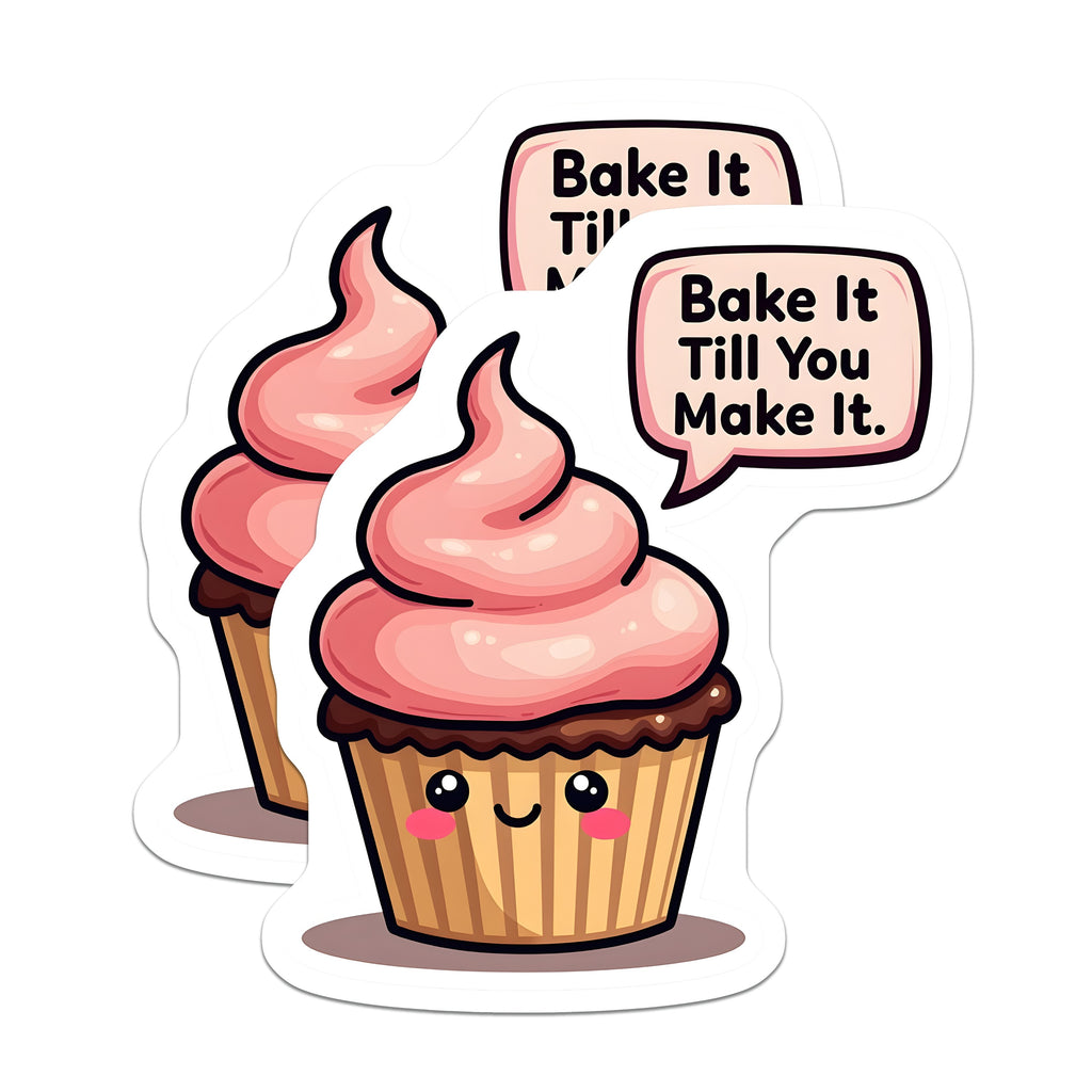 (2 Pack) Bake It Till You Make It Magnets - Kawaii Cupcake Kitchen Decor - Funny Inspirational Foodie Magnets - 5 Inches On Longest Side - Thick Durable Magnet - Made in USA - MAG38700