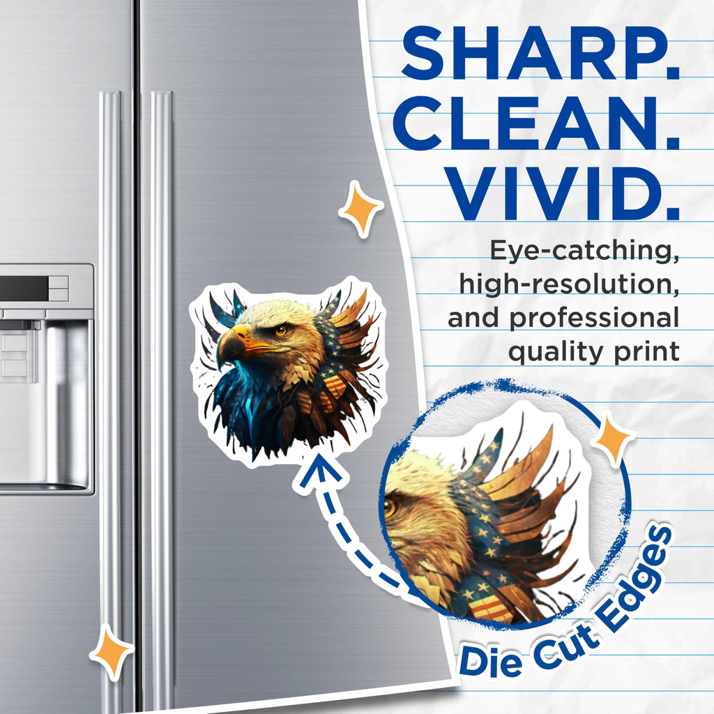 (2 Pack) Patriotic Bald Eagle Magnets - American Flag Feather Art Design - Freedom Symbol Fridge Decor USA - 5 Inches On Longest Side - Thick Durable Magnet - Made in USA - MAG20851