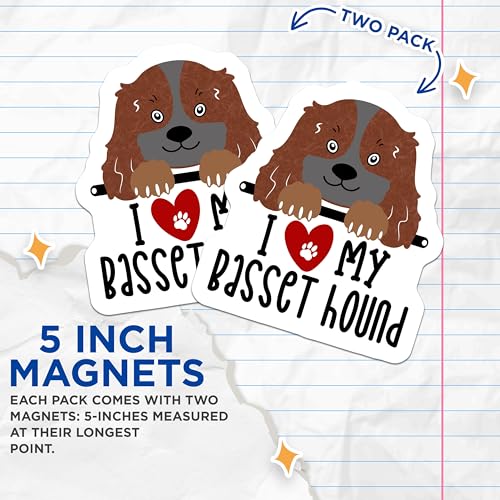 (2 Pack) I Love My Bas Hound Magnets - Dog Lover's Fridge - Cute Pet Owner Accessories - 5" On Longest Side - for Cars, Fridges, Toolboxes - Made in USA - MAG4293