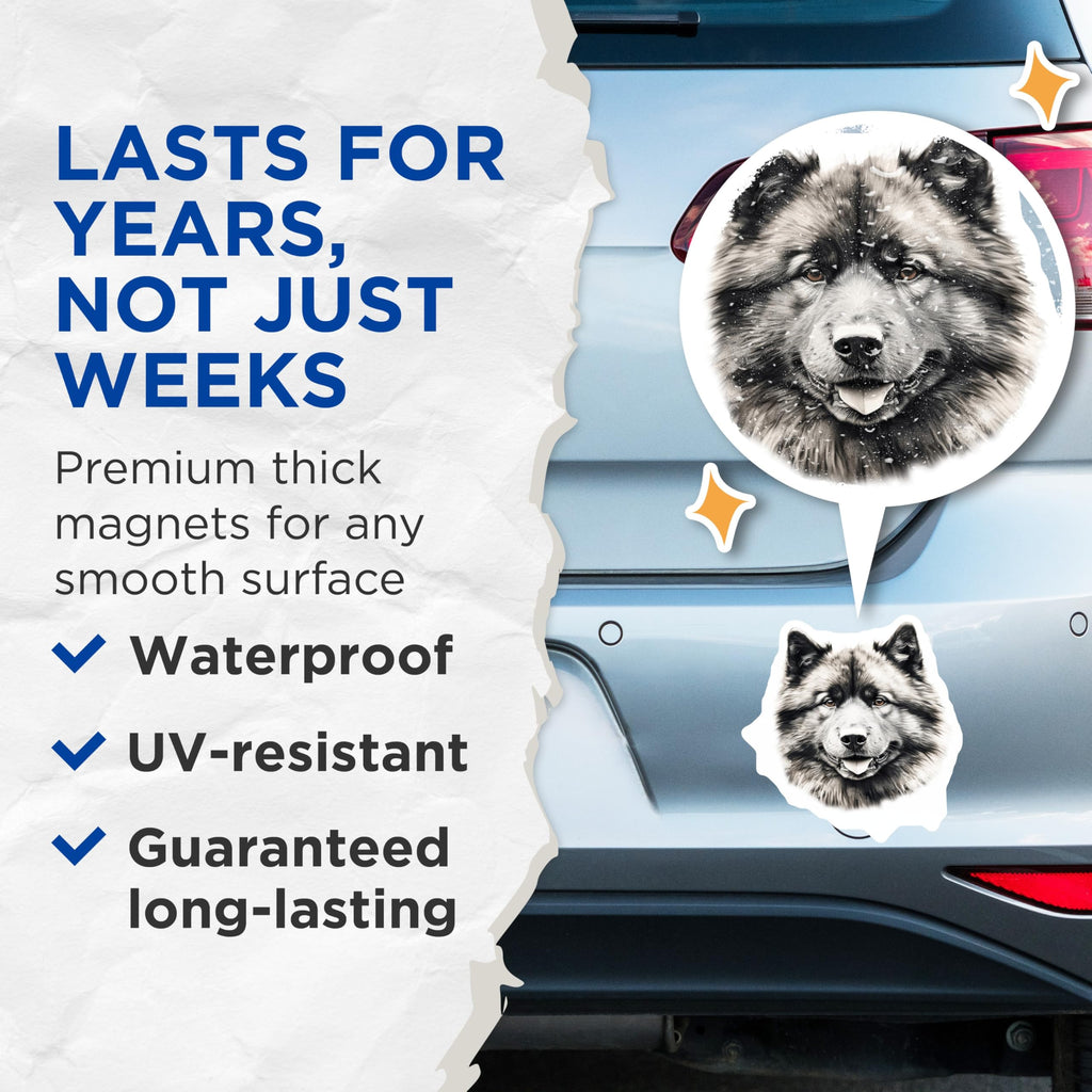 (2 Pack) Malamute Dog Magnets - Siberian Husky Pet Lover - Realistic Animal Portrait - Large Canine Owner Home Decor - 5 Inches On Longest Side - Thick Durable Magnet - Made in USA - MAG29310