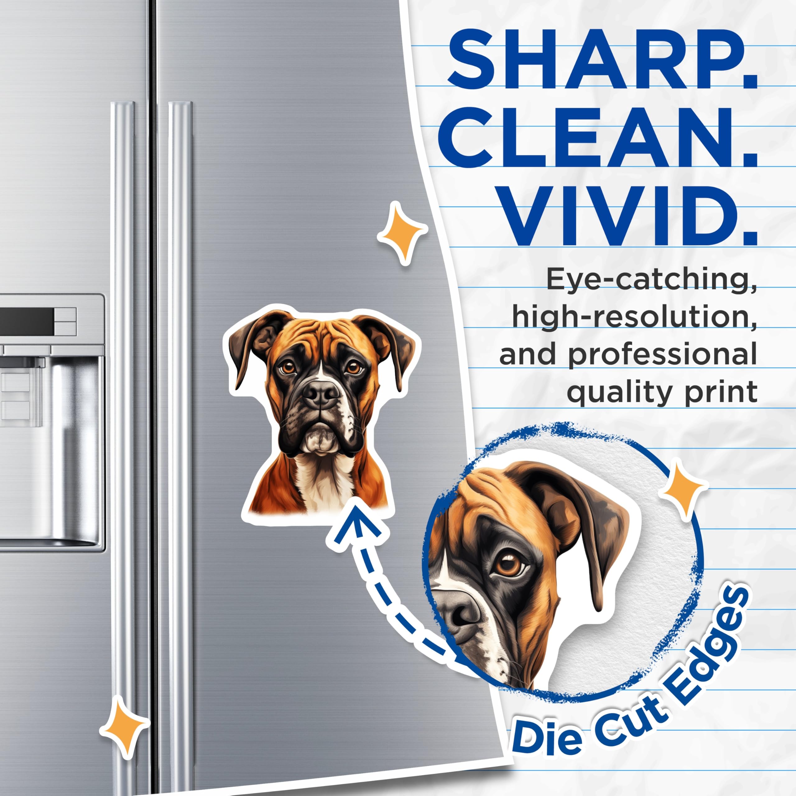 (2 Pack) Boxer Dog Breed Magnets - Realistic Fawn Boxer Art - Dog Mom Dad Pet Lover Fridge Decor - 5 Inches On Longest Side - Thick Durable Magnet - Made in USA - MAG27591