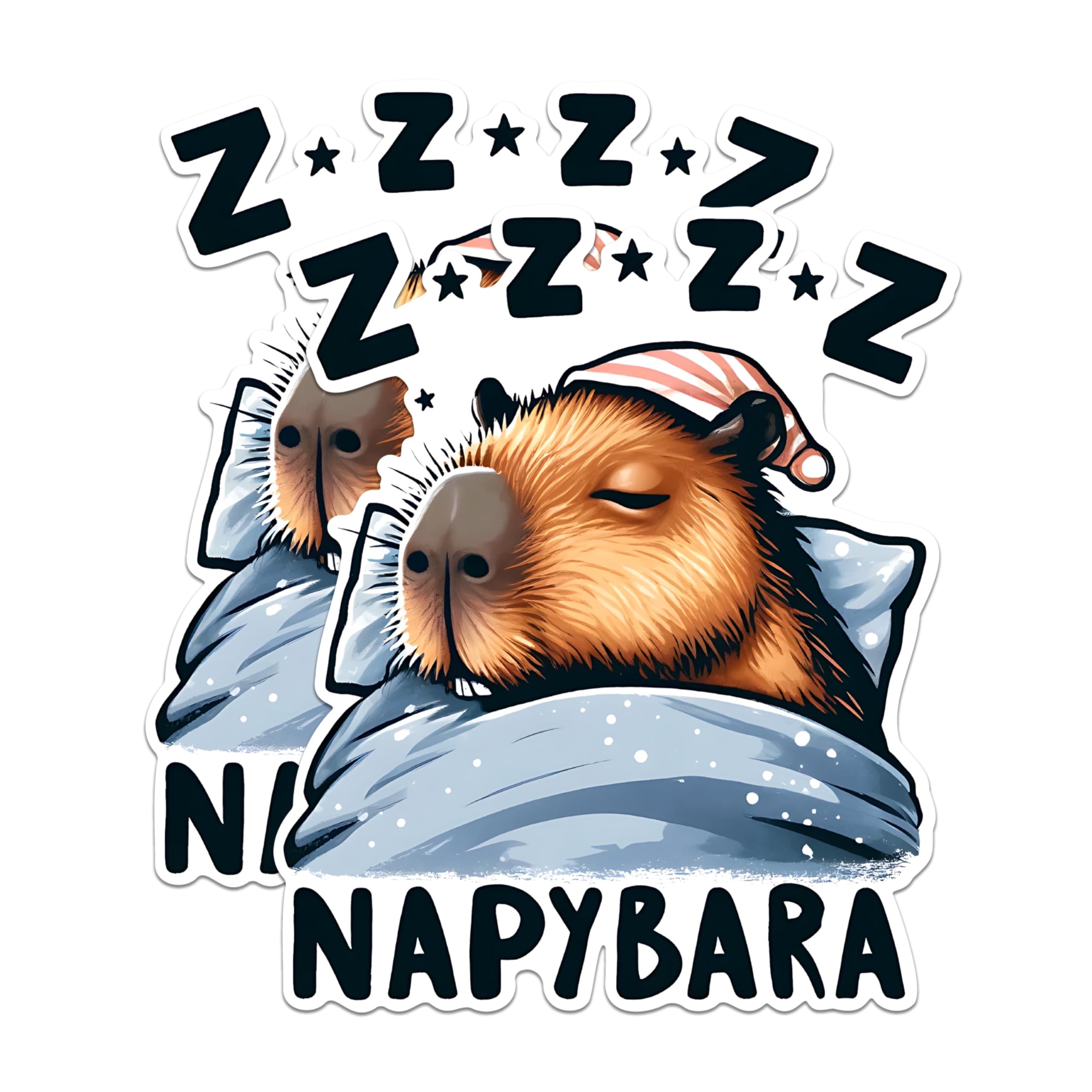 (2 Pack) Adorable Napybara Stickers - Cute Animal Sleep Stickers - Funny ZZZ Stickers - 5" On Longest Side - Sticks to Any Smooth Flat Surface - Made in USA - BMCS2660