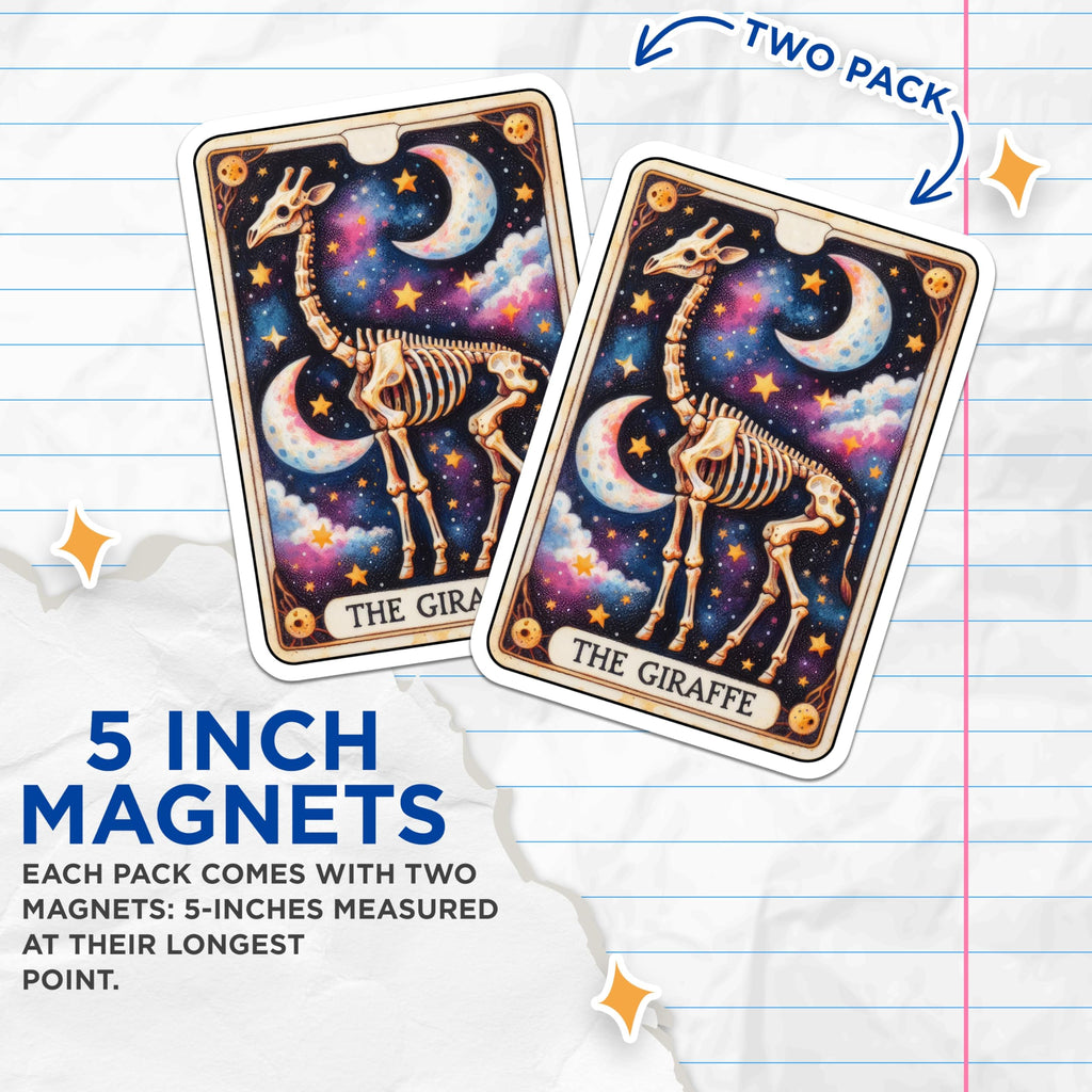 (2 Pack) Giraffe Skeleton Magnets - Celestial Tarot Design - Space Galaxy Animal Art - 5 Inches On Longest Side - Thick Durable Magnet - Made in USA - MAG21453