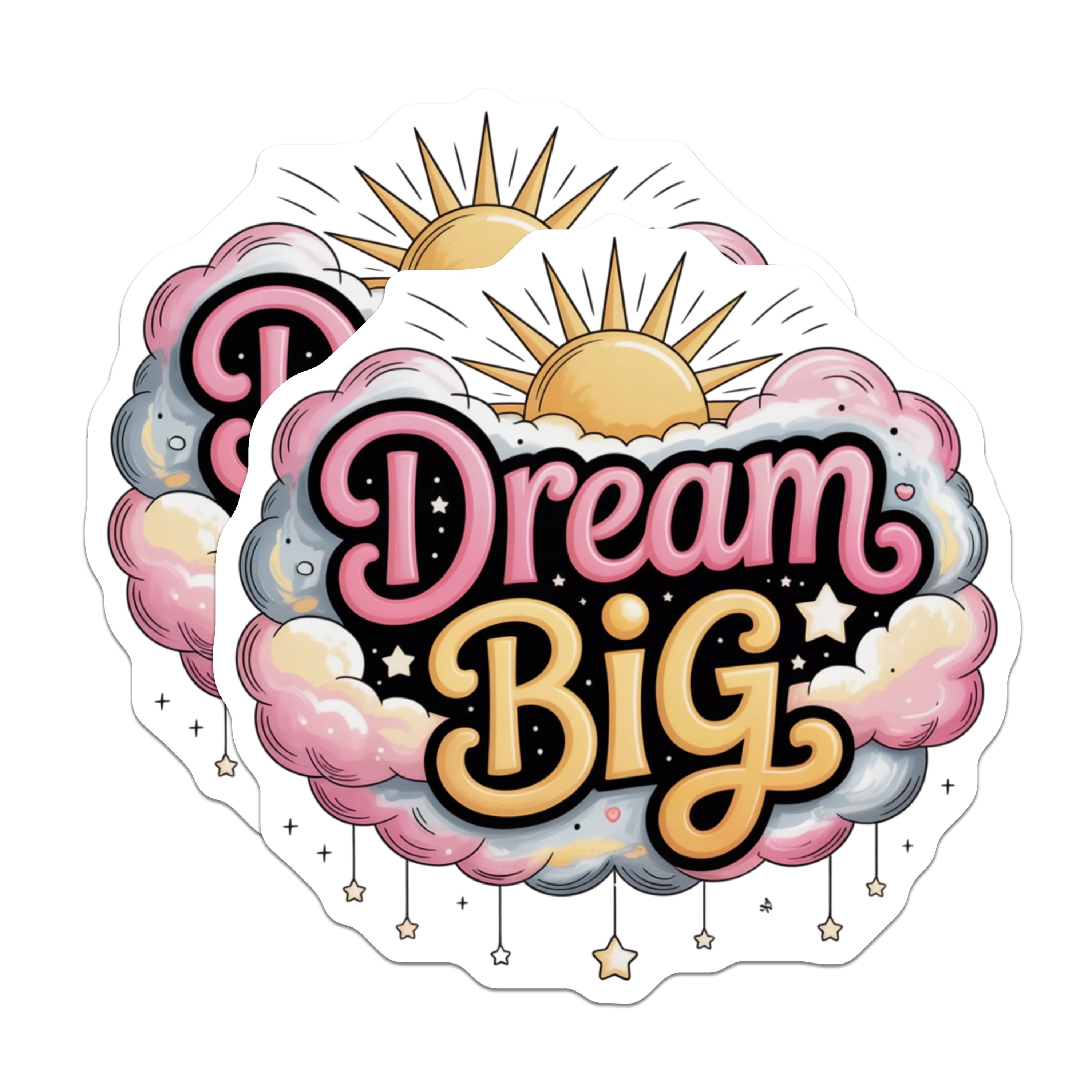 (2 Pack) Dream Big Magnets - Inspirational Quote Decor - Aesthetic Pink Cloud Celestial Sun Star Art - Motivational Vision Board - 5" - Durable Magnet - Made in USA - MAG38337