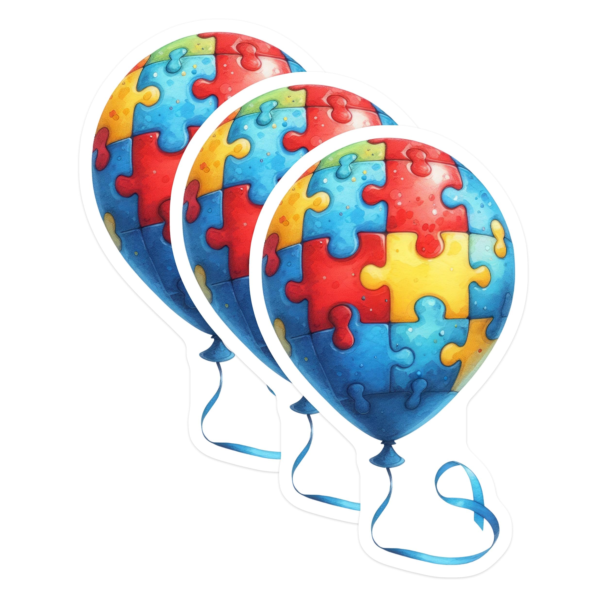 (3 Pack) Autism Awareness Decals - Puzzle Piece Balloon - Neurodiversity Decal- 3 Inches On Longest Side - Easy Peel & Apply - Made in USA - 3MCS5813