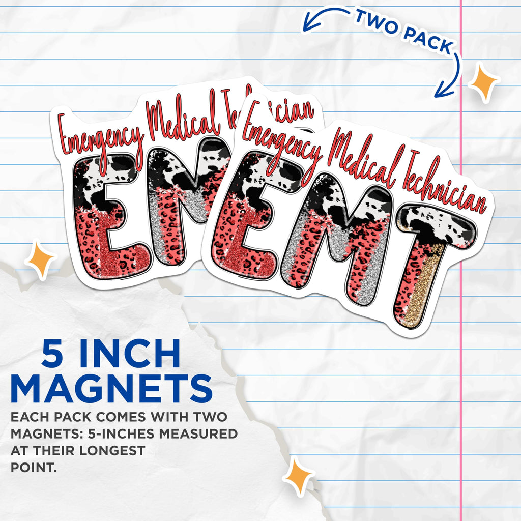 (2 Pack) EMT Magnets - Emergency Medical Technician Decor - First Responder Accessories - 5" On Longest Side - Premium Magnet - for Cars, Refrigerators, Toolboxes, Lockers - Made in USA - MAG17274