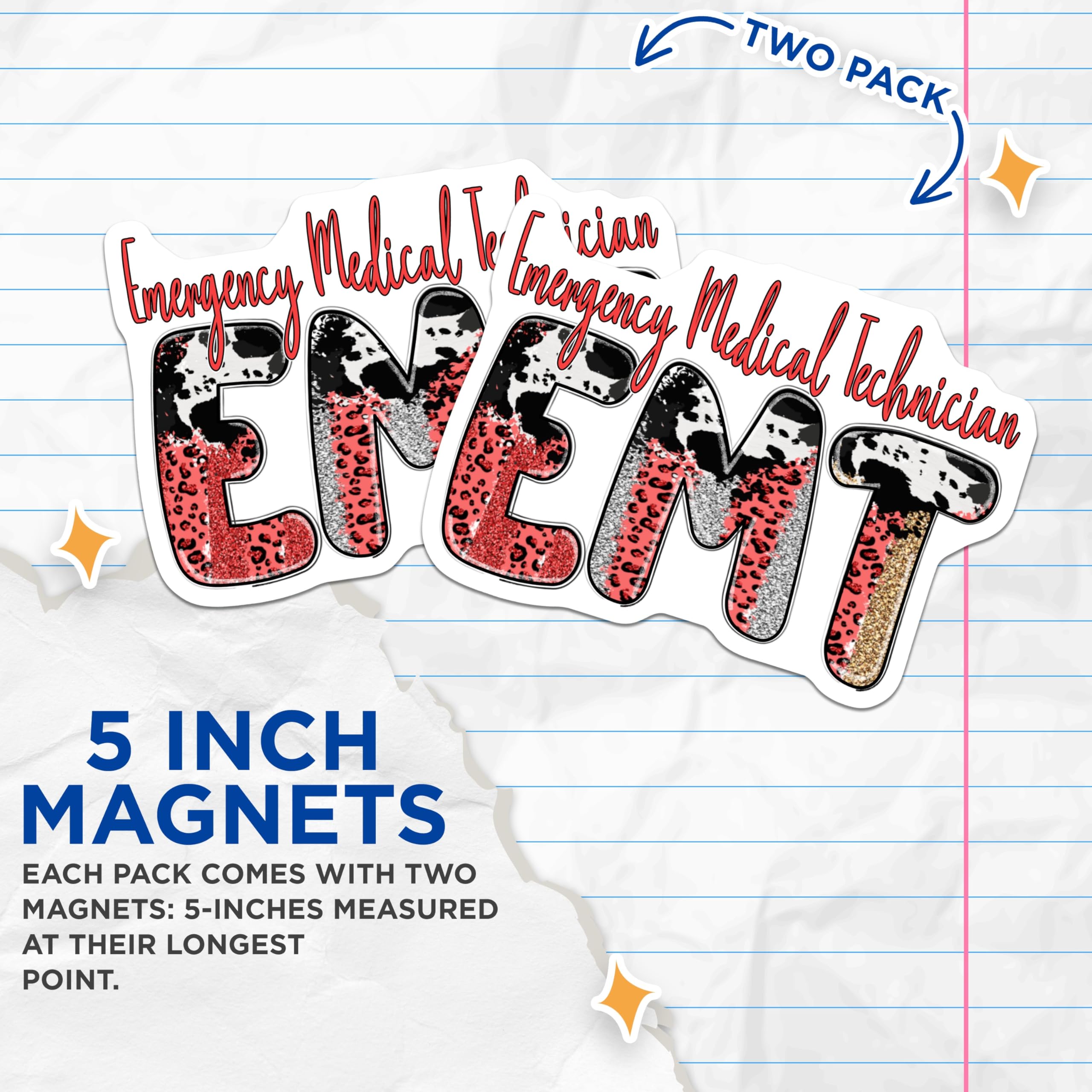 (2 Pack) EMT Magnets - Emergency Medical Technician Decor - First Responder Accessories - 5" On Longest Side - Premium Magnet - for Cars, Refrigerators, Toolboxes, Lockers - Made in USA - MAG17274