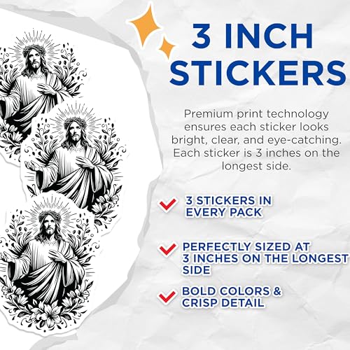 (3 Pack) Jesus Christ Decals - Religious Art Stickers - Christian Laptop Decals - 3 Inches On Longest Side - Easy Peel & Apply - Made in USA - 3MCS6086