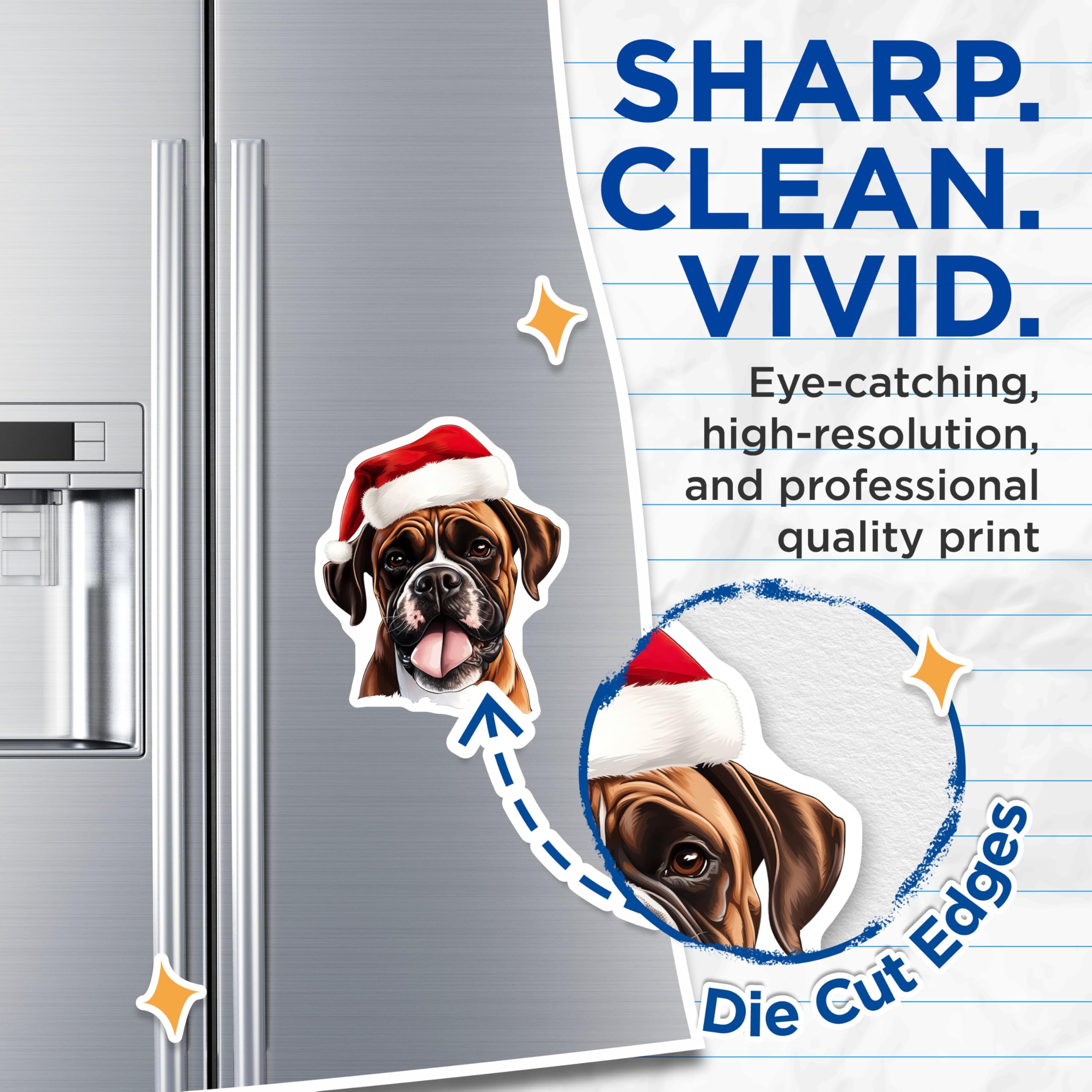 (2 Pack) Boxer Dog Magnets - Santa Hat Christmas Decor - Holiday Refrigerator Pet Lover Magnet Set - 5 Inches On Longest Side - Thick Durable Magnet - Made in USA - MAG30674