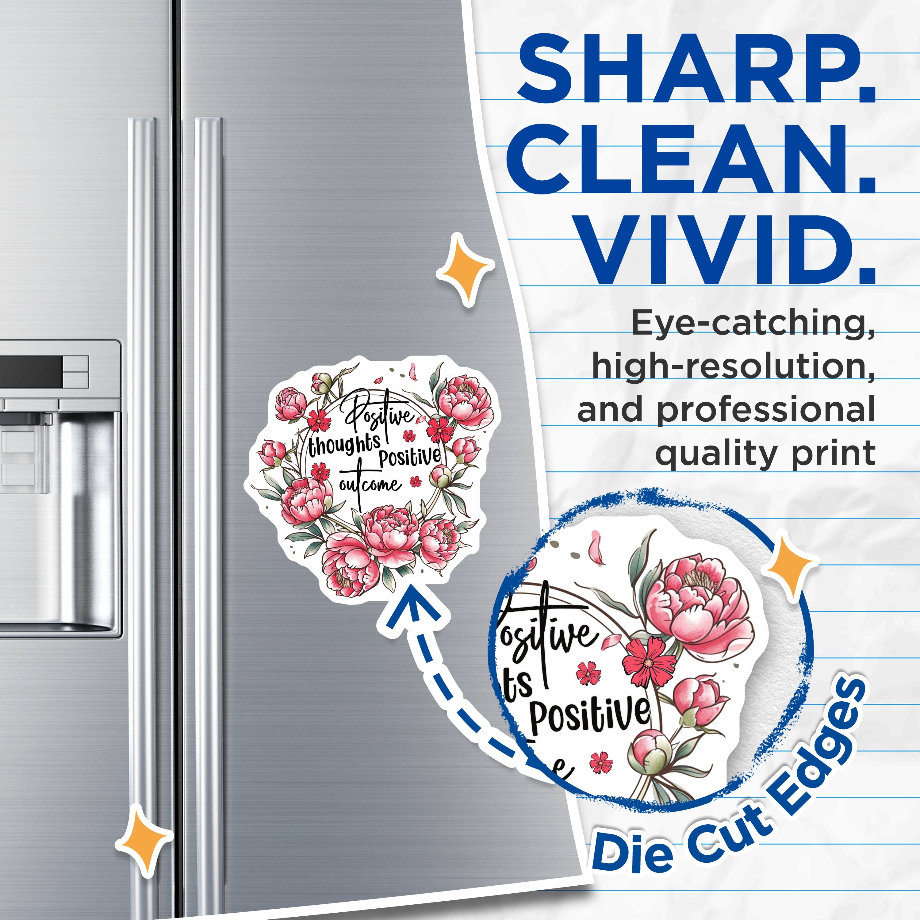 (2 Pack) Positive Thoughts Magnets - Motivational Quote - Floral Peony Design - Self Care Reminder Decor - 5 Inches On Longest Side - Thick Durable Magnet - Made in USA - MAG36189