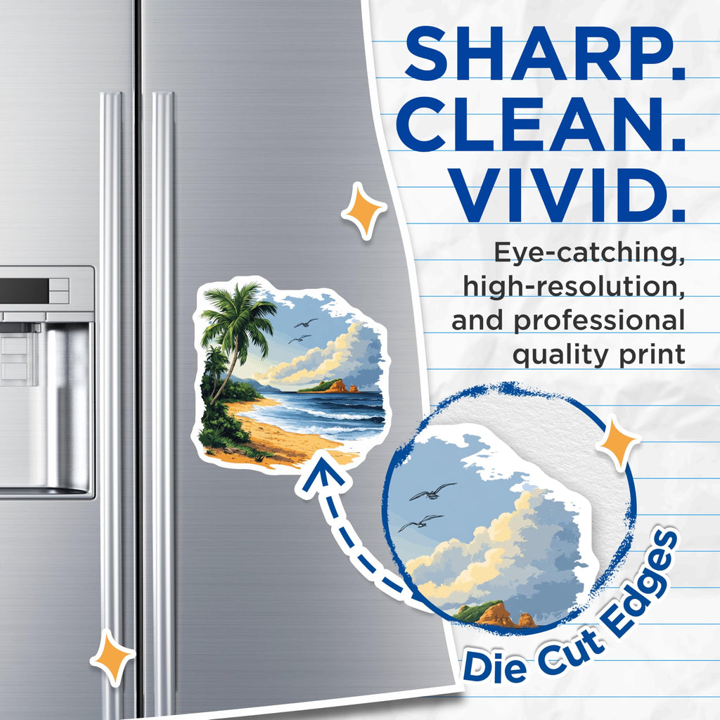 (2 Pack) Tropical Beach Magnets - Ocean Waves Decor - Palm Tree Island Art - 5 Inches On Longest Side - Thick Durable Magnet - Made in USA - MAG24760