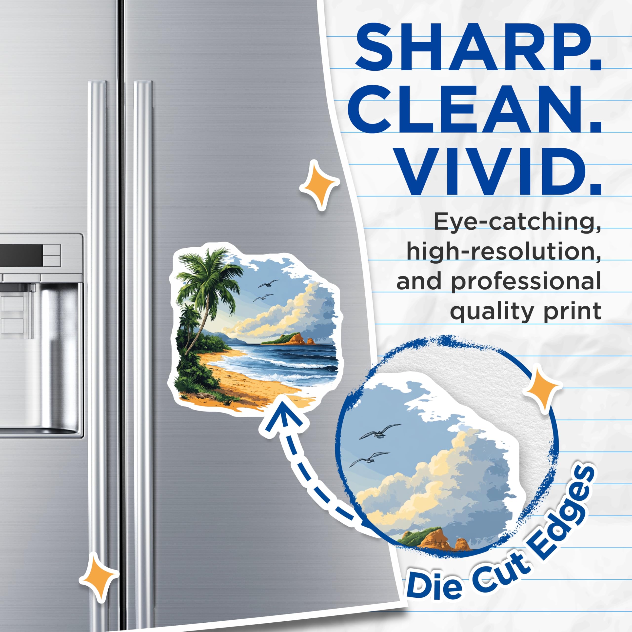 (2 Pack) Tropical Beach Magnets - Ocean Waves Decor - Palm Tree Island Art - 5 Inches On Longest Side - Thick Durable Magnet - Made in USA - MAG24760
