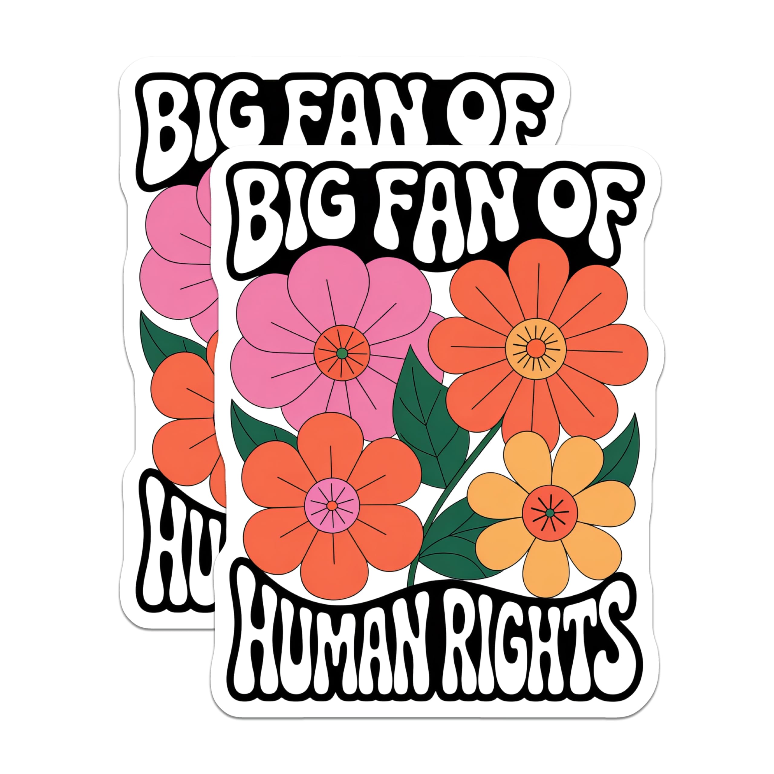 (2 Pack) Human Rights Magnets - Retro Floral Magnet - Big Fan of Magnet - 5" On Longest Side - Premium Magnet - for Cars, Refrigerators, Toolboxes, Lockers - Made in USA - MAG14936