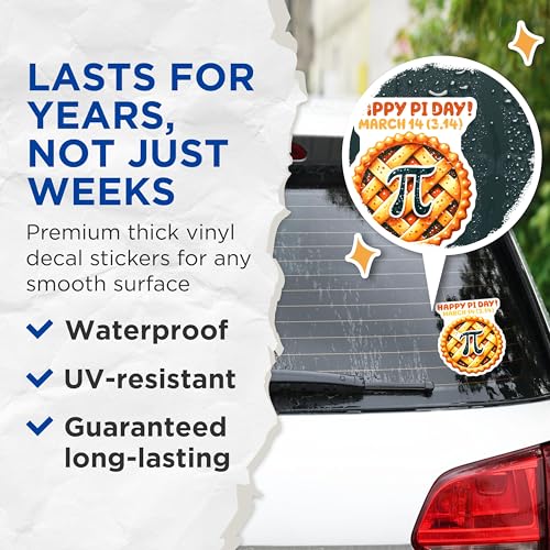 (2 Pack) Happy Pi Day Stickers - March 14 - Pi Symbol - 5" On Longest Side - Sticks to Smooth Flat Surfaces - Made in USA - BMCS8170