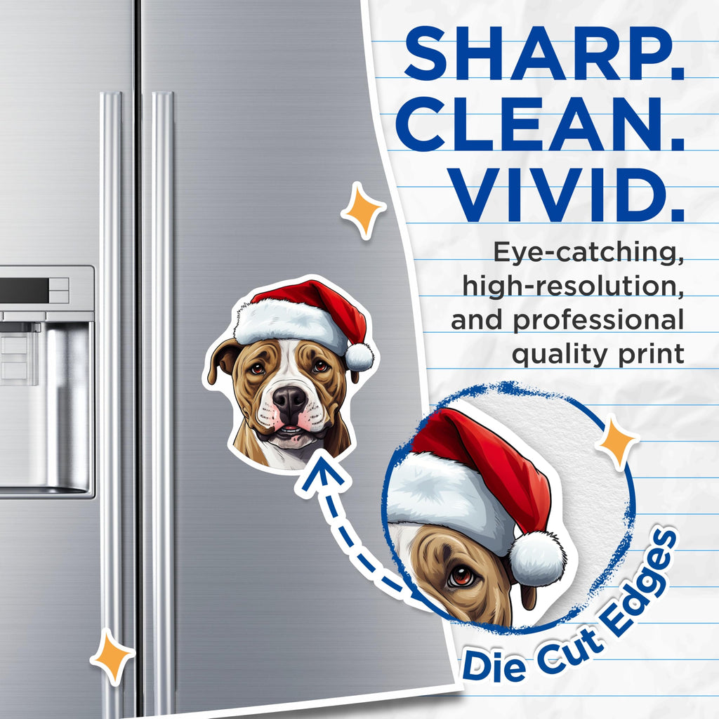 (2 Pack) Christmas Pitbull Magnets - Santa Hat Dog Decor - Festive Bully Breed Fridge Decals - Pet Lover - 5 Inches On Longest Side - Thick Durable Magnet - Made in USA - MAG23620