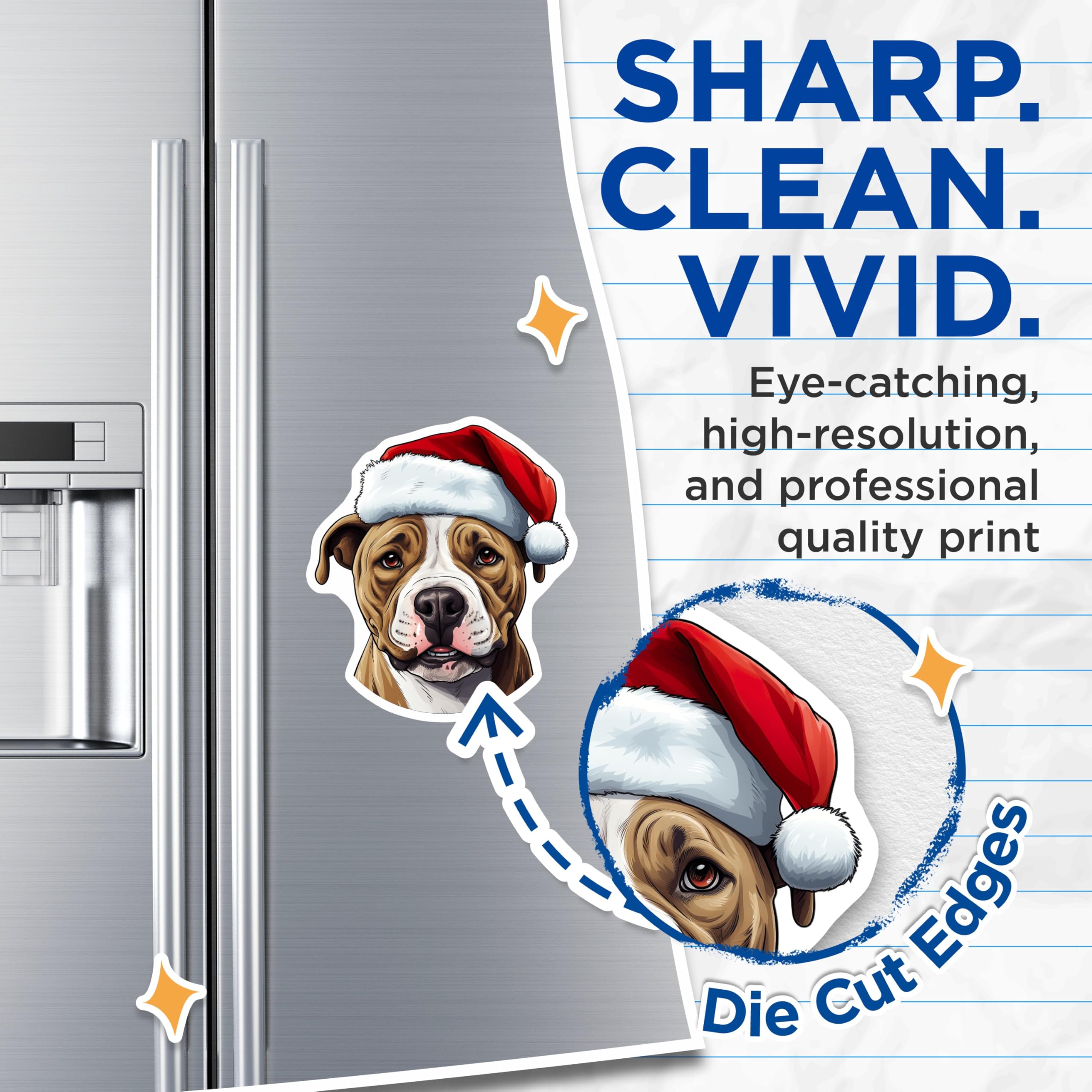 (2 Pack) Christmas Pitbull Magnets - Santa Hat Dog Decor - Festive Bully Breed Fridge Decals - Pet Lover - 5 Inches On Longest Side - Thick Durable Magnet - Made in USA - MAG23620