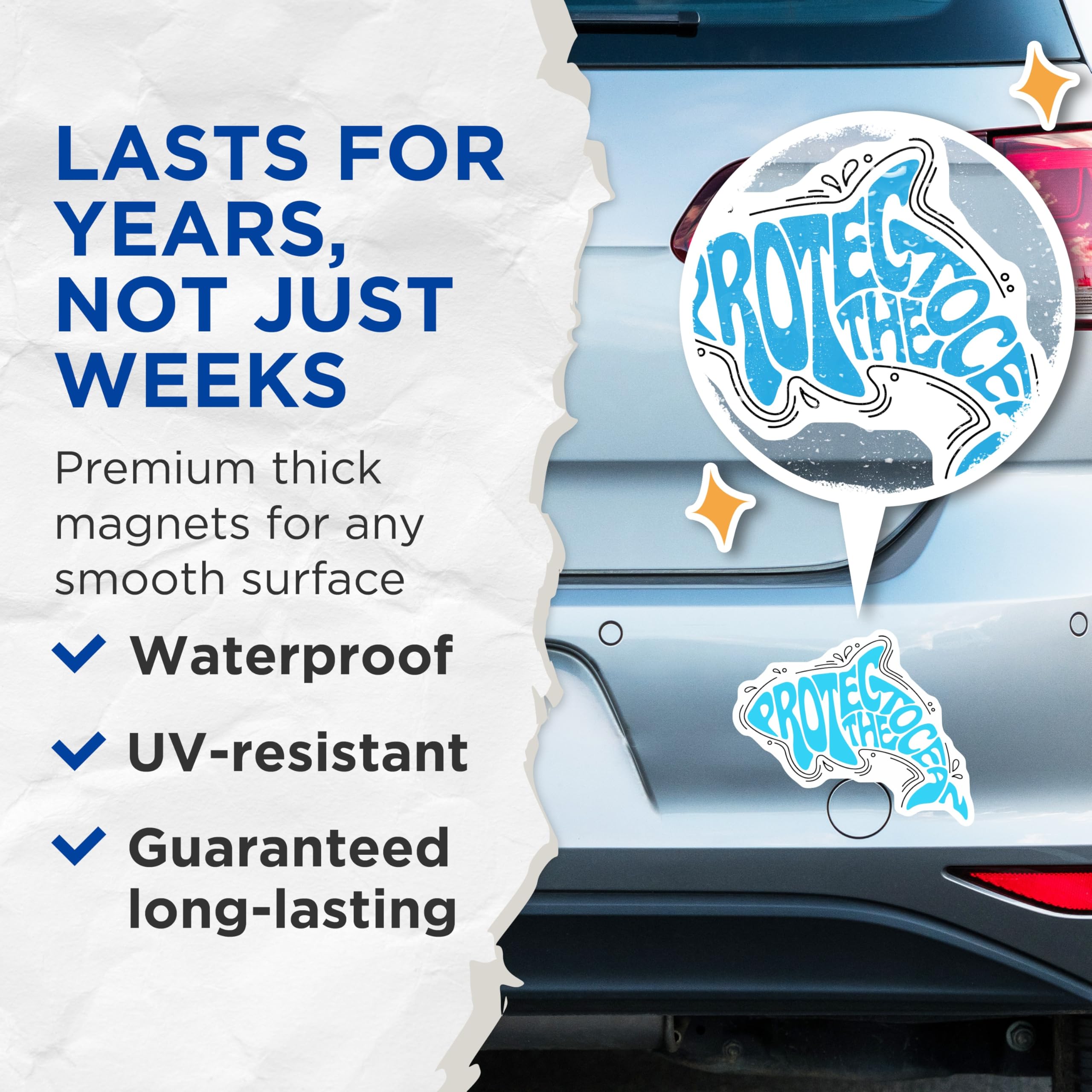(2 Pack) Protect The Ocean Magnets - Ocean Lover Decor - Save The Ocean Illustration - 5" On Longest Side - Premium Magnet - for Cars, Refrigerators, Toolboxes, Lockers - Made in USA - MAG17287
