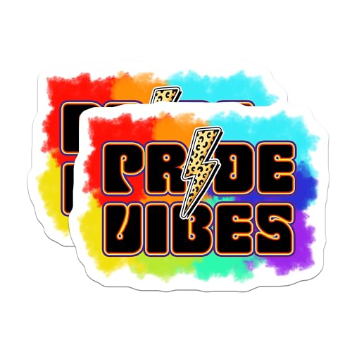 (2 Pack) Pride Vibes Stickers - LGBTQ Rainbow Decal - Vibrant Pride Art for Water Bottle Laptop Phone - 5" On Longest Side - Sticks to Smooth Flat Surfaces - Made in USA - BMCS8274