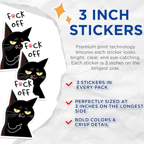 (3 Pack) Cat Attitude Decals - Middle Finger Decal - Funny Cat Decal - 3 Inches On Longest Side - Easy Peel & Apply - Made in USA - 3MCS6591