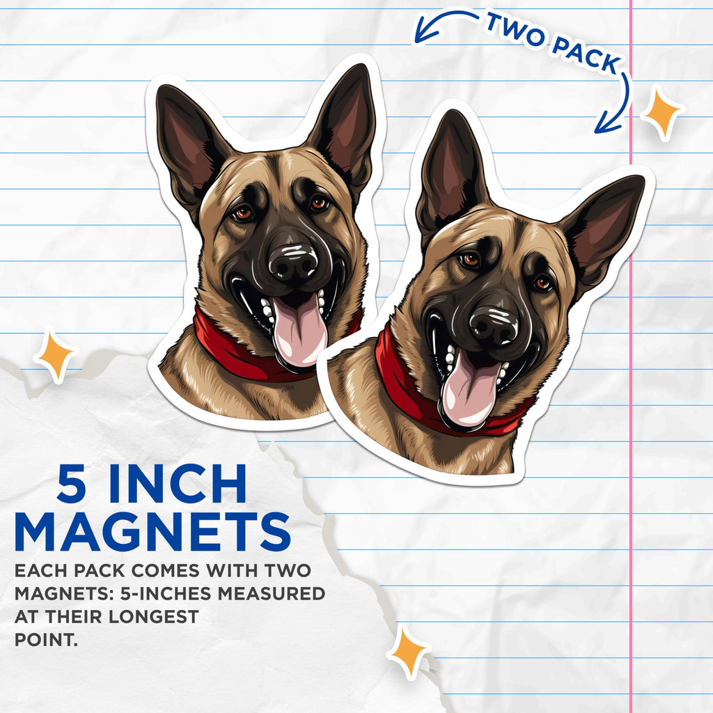 (2 Pack) German Shepherd Magnets - Happy Dog Lover Decor - Dog Mom Dad Kitchen Fridge Accent - K9 Enthusiast - 5 Inches On Longest Side - Thick Durable Magnet - Made in USA - MAG27865
