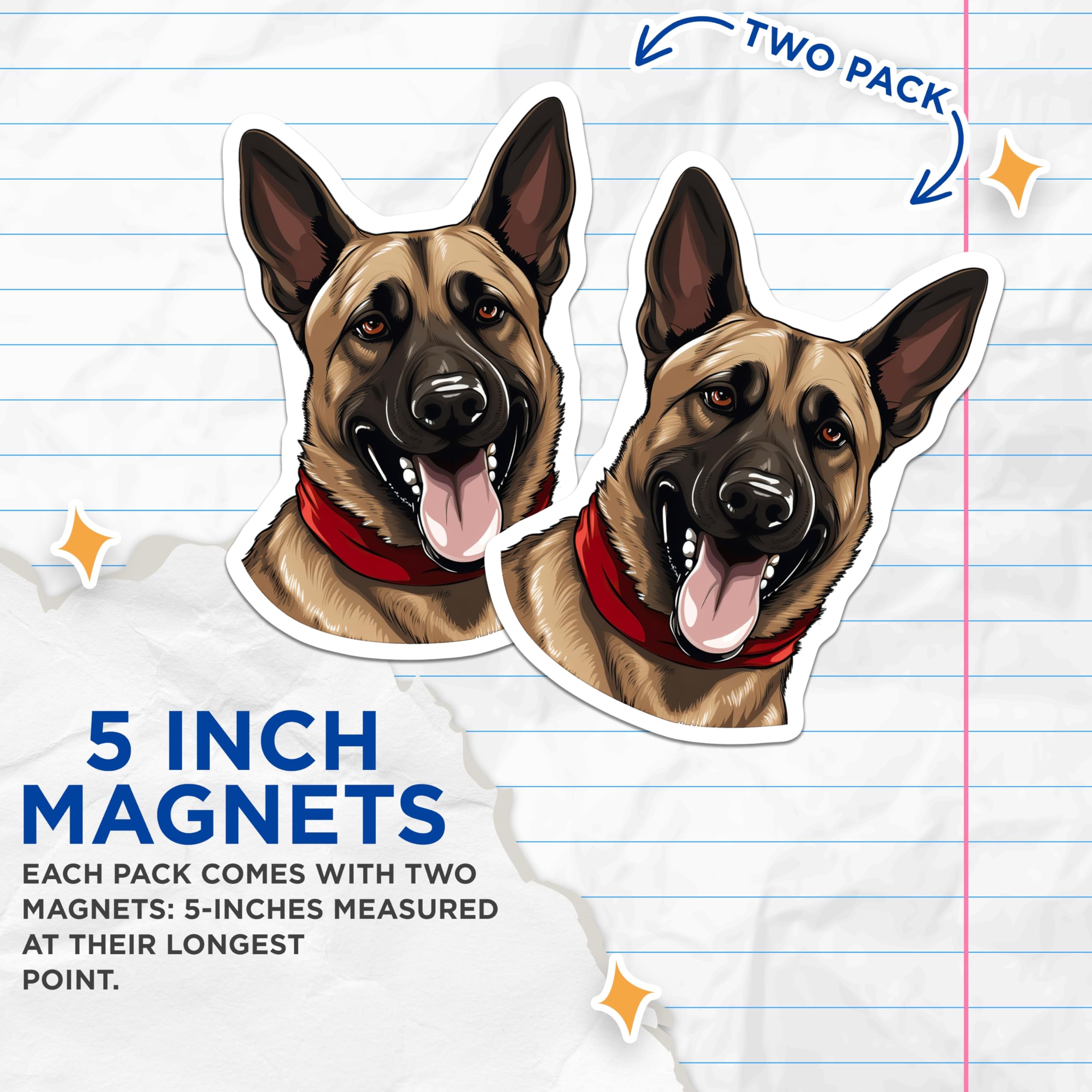 (2 Pack) German Shepherd Magnets - Happy Dog Lover Decor - Dog Mom Dad Kitchen Fridge Accent - K9 Enthusiast - 5 Inches On Longest Side - Thick Durable Magnet - Made in USA - MAG27865
