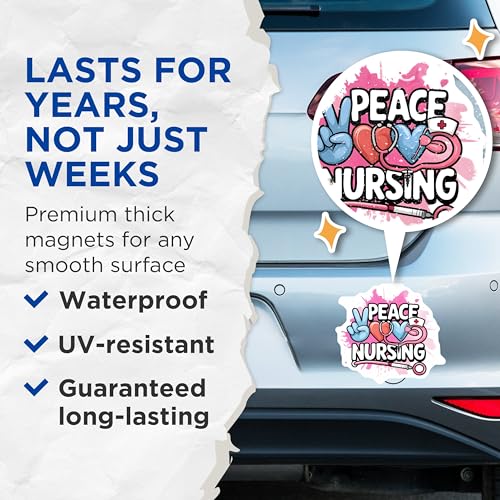 (2 Pack) Peace Nursing Magnets - Heart Nursing Decor - Nurse Life Stethoscope - 5" On Longest Side - for Cars, Fridges, Toolboxes - Made in USA - MAG7058