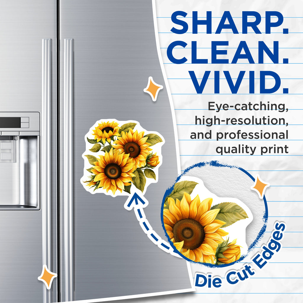 (2 Pack) Sunflower Magnets - Yellow Floral Fridge Decor - Farmhouse Kitchen Accent - Spring Summer Nature Lover - 5 Inches On Longest Side - Thick Durable Magnet - Made in USA - MAG37863