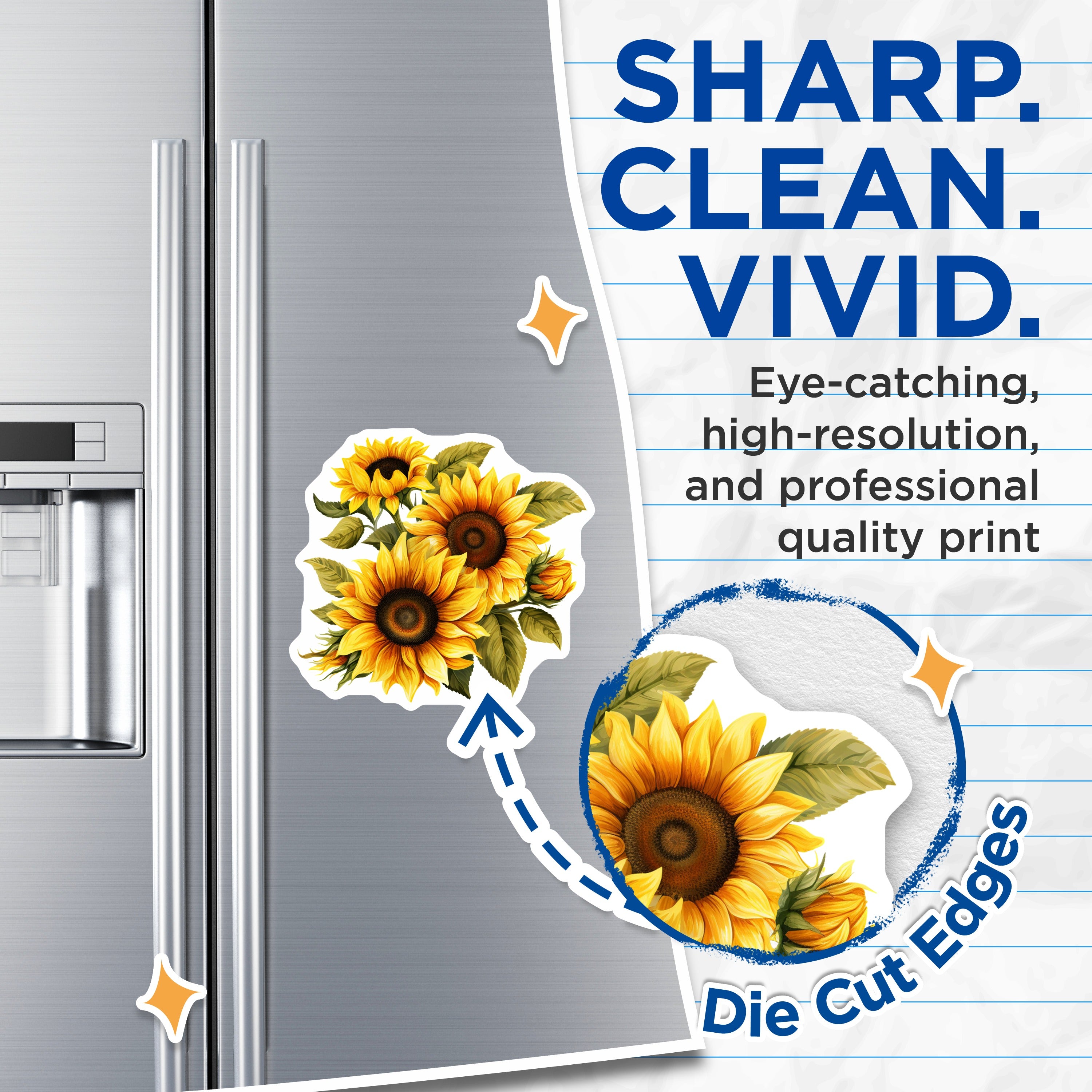 (2 Pack) Sunflower Magnets - Yellow Floral Fridge Decor - Farmhouse Kitchen Accent - Spring Summer Nature Lover - 5 Inches On Longest Side - Thick Durable Magnet - Made in USA - MAG37863