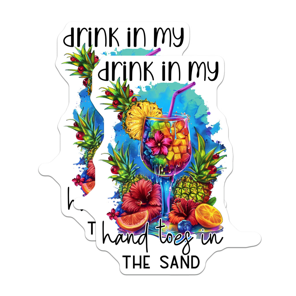 (2 Pack) Drink in My Hand Toes in The Sand Magnets - Tropical Summer Vacation Vibes - Beach Cocktail Decor - 5 Inches On Longest Side - Thick Durable Magnet - Made in USA - MAG39980