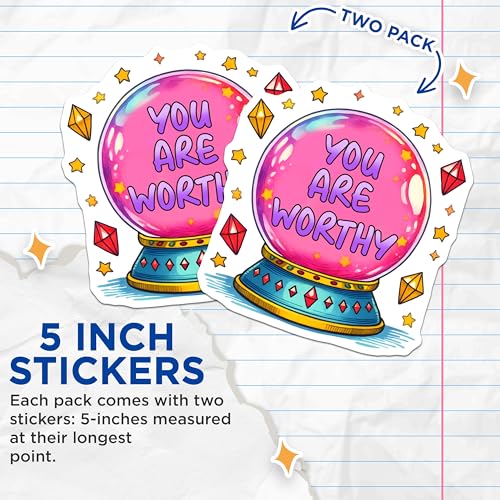 (2 Pack) You are Worthy Stickers - Motivational Quote - Colorful Inspiration - 5" On Longest Side - Sticks to Smooth Flat Surfaces - Made in USA - BMCS7504