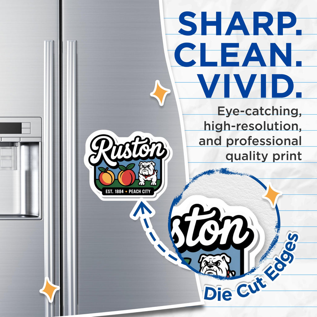 (2 Pack) Ruston Magnets - Peach City - Bulldog Magnets - 5" On Longest Side - Premium Magnet - for Cars, Refrigerators, Toolboxes, Lockers - Made in USA - MAG17684
