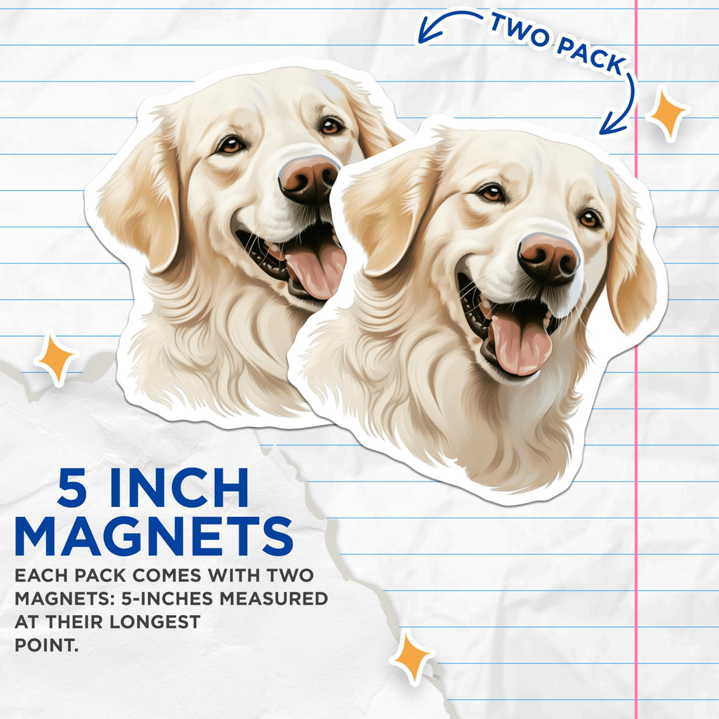 (2 Pack) Golden Retriever Magnets - Adorable Dog Refrigerator Decor - Happy Pet Lover Appliance Decals for Home - 5 Inches On Longest Side - Thick Durable Magnet - Made in USA - MAG23461