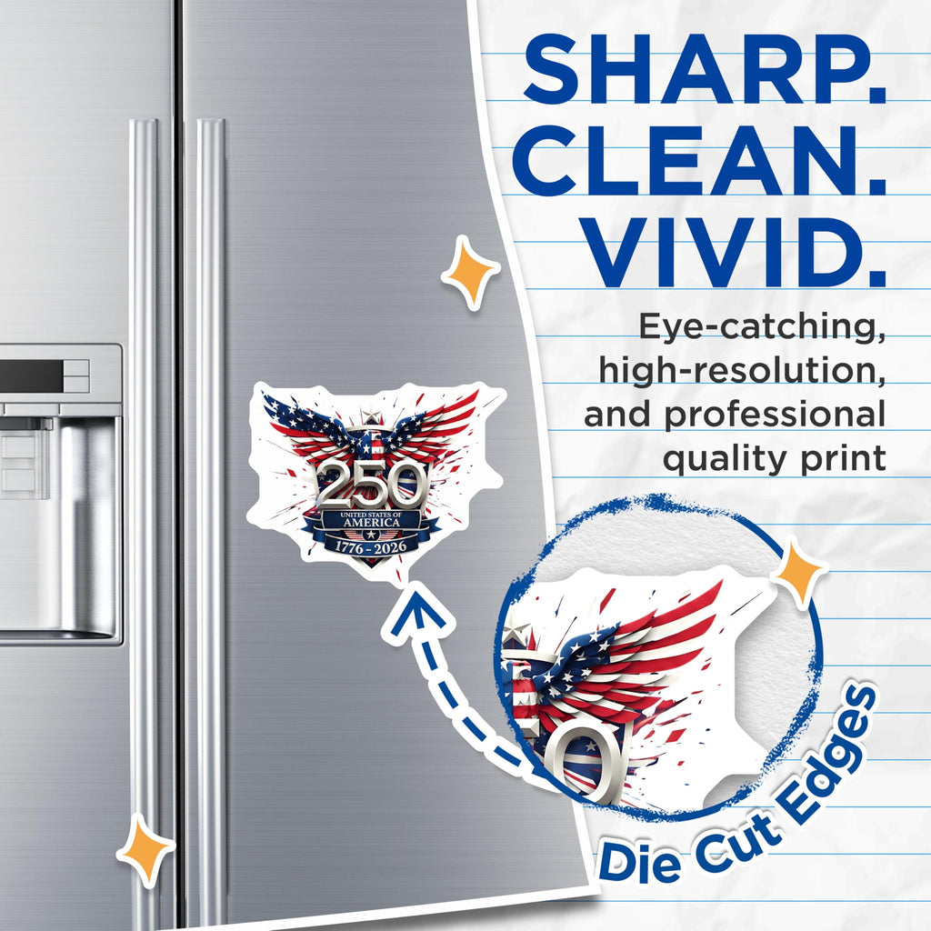 (2 Pack) 250th Anniversary USA Magnets - Patriotic Eagle 1776-2026 - American Heritage Collectible - 5 Inches On Longest Side - Thick Durable Magnet - Made in USA - MAG254