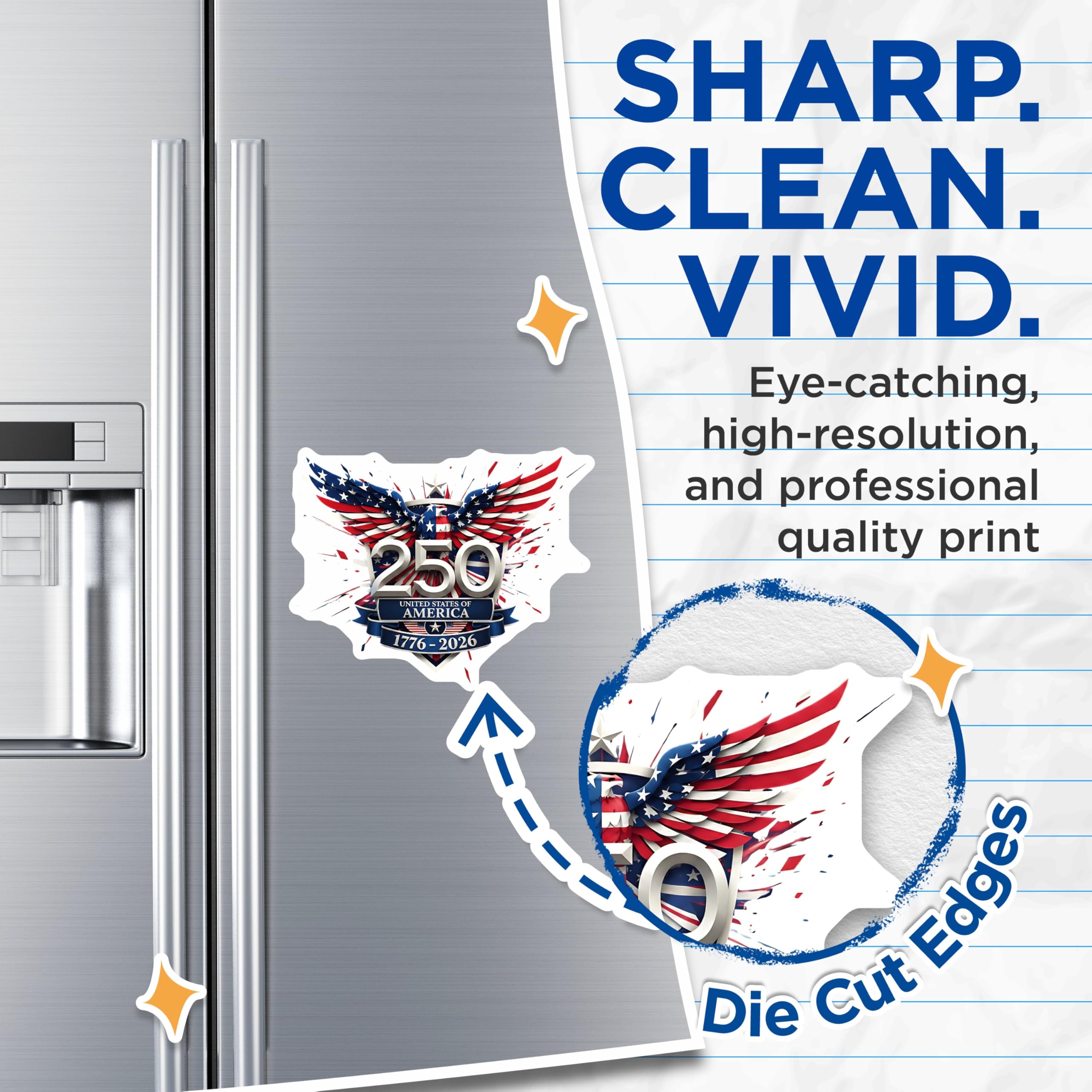 (2 Pack) 250th Anniversary USA Magnets - Patriotic Eagle 1776-2026 - American Heritage Collectible - 5 Inches On Longest Side - Thick Durable Magnet - Made in USA - MAG254