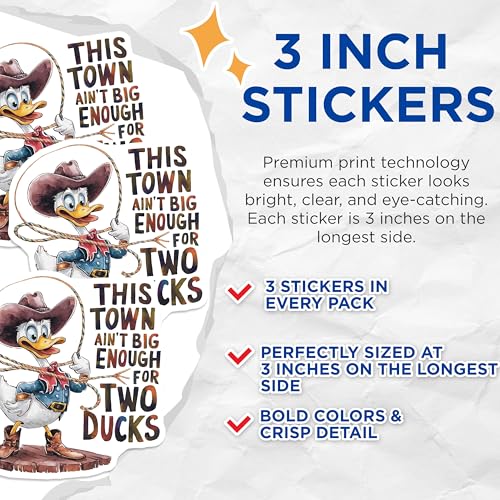 (3 Pack) Funny Duck Decals - Cowboy Duck Stickers - Laptop Decals - 3 Inches On Longest Side - Easy Peel & Apply - Made in USA - 3MCS7312