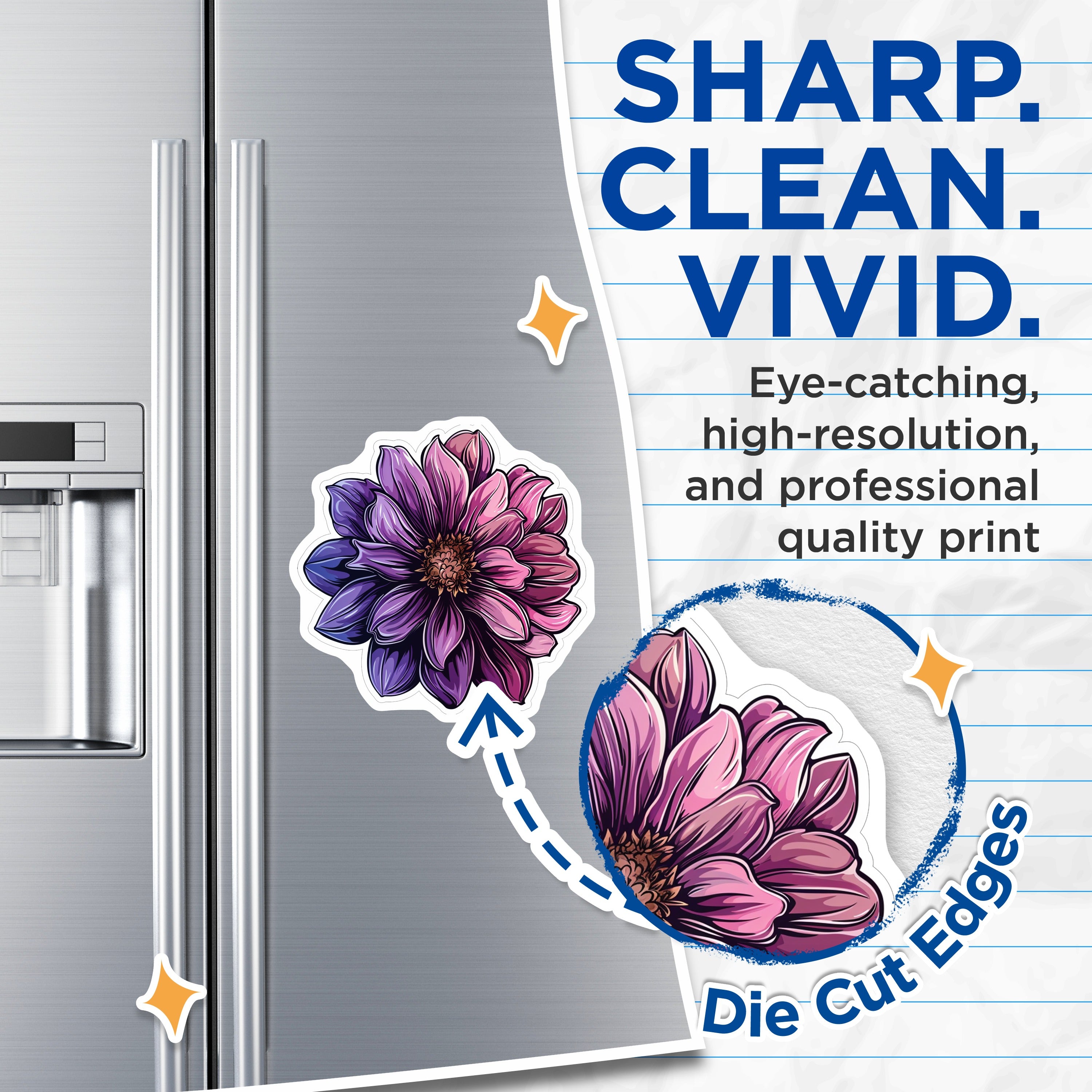 (2 Pack) Purple Flower Magnets - Vibrant Botanical Decor - Aesthetic Fridge Locker Magnets for Women - 5 Inches On Longest Side - Thick Durable Magnet - Made in USA - MAG37267