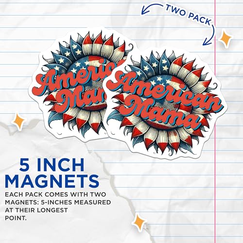 (2 Pack) Sunflower American Mama Magnets - Patriotic Home Decor - 5" On Longest Side - for Cars, Fridges, Toolboxes - Made in USA - MAG7883