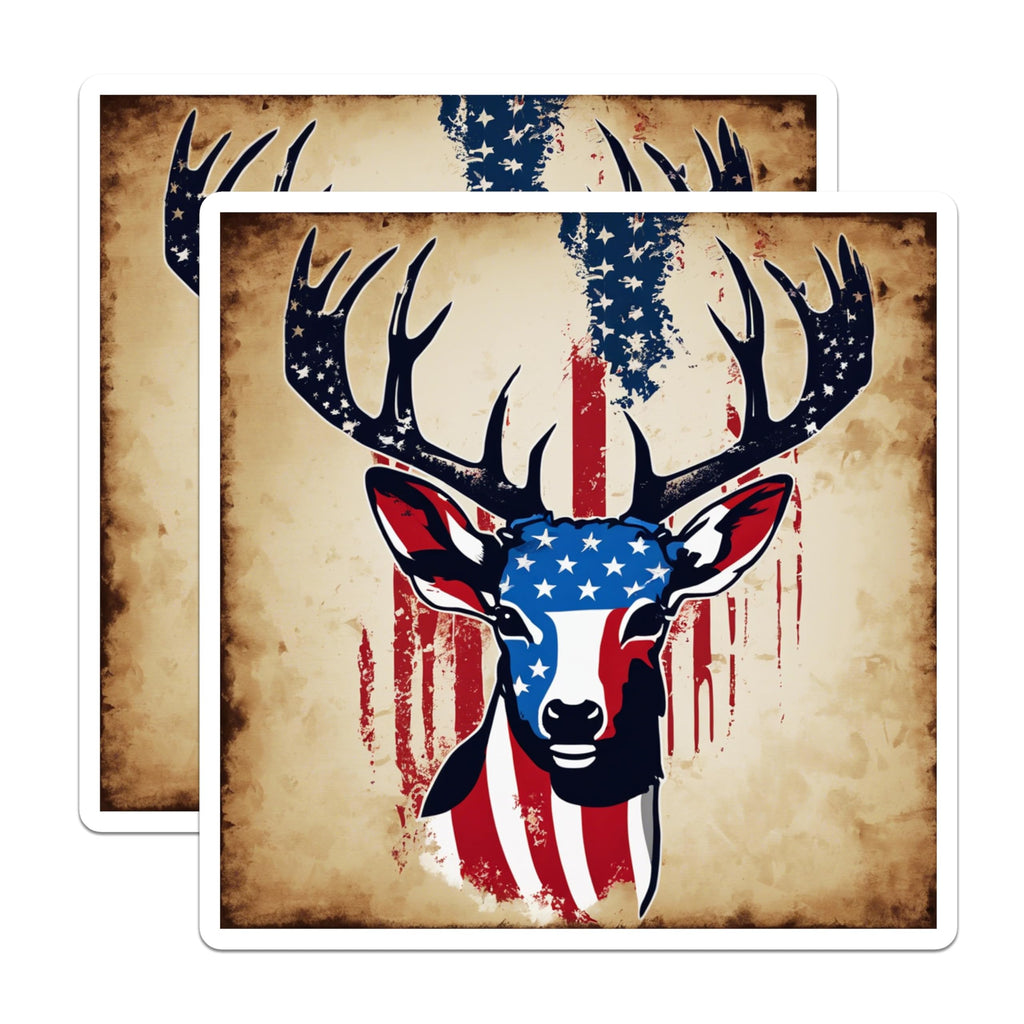 (2 Pack) American Flag Deer Magnets - Patriotic Rustic Wildlife Decor - USA Independence Day Home Display Accent - 5 Inches On Longest Side - Thick Durable Magnet - Made in USA - MAG19630