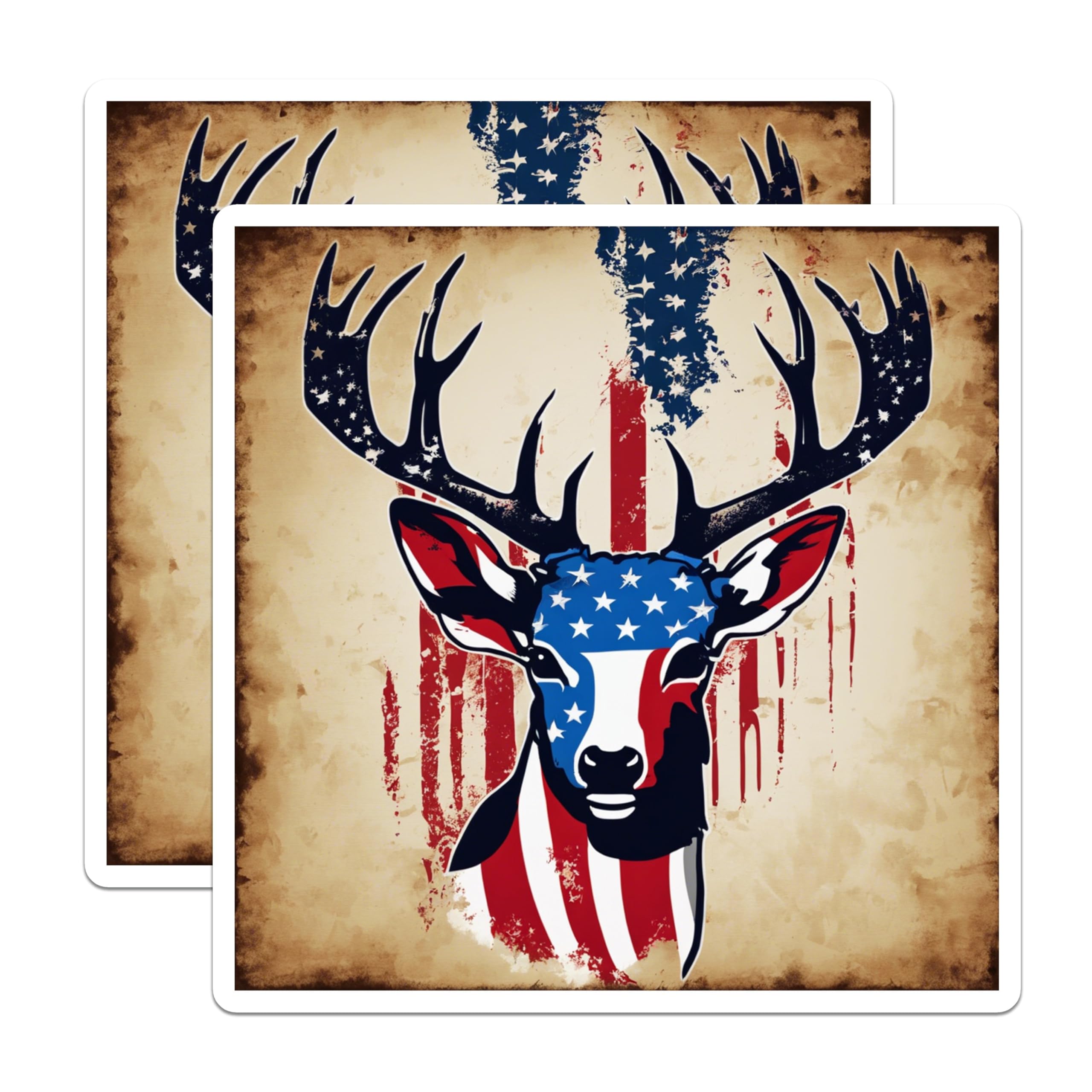 (2 Pack) American Flag Deer Magnets - Patriotic Rustic Wildlife Decor - USA Independence Day Home Display Accent - 5 Inches On Longest Side - Thick Durable Magnet - Made in USA - MAG19630