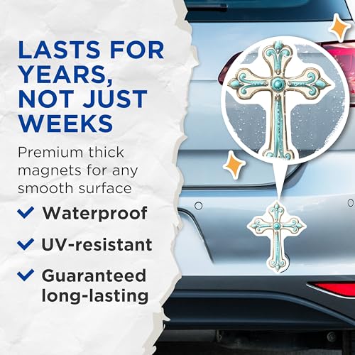 (2 Pack) Cross Shaped Magnets Magnets - Christian Home Decor - Religious Symbols - 5" On Longest Side - Made in USA - Sticks to Refrigerators & Metal Surfaces - MAG8730
