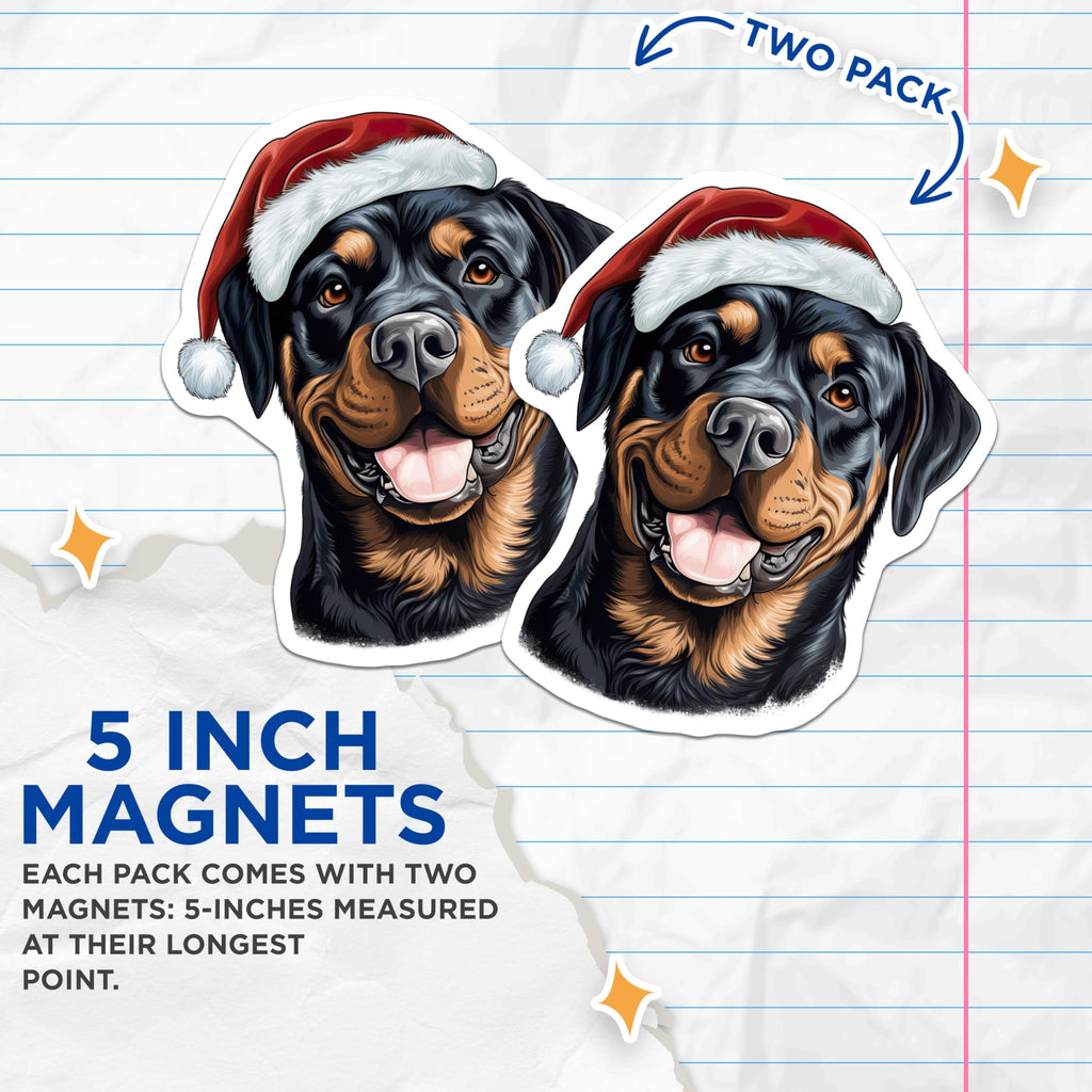 (2 Pack) Rottweiler Christmas Magnets - Pet Lover Refrigerator Decor - Santa Dog Holiday Accessory - 5 Inches On Longest Side - Thick Durable Magnet - Made in USA - MAG30221